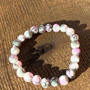 Beautiful Rhodonite Pink and Gray Beaded Bracelet
